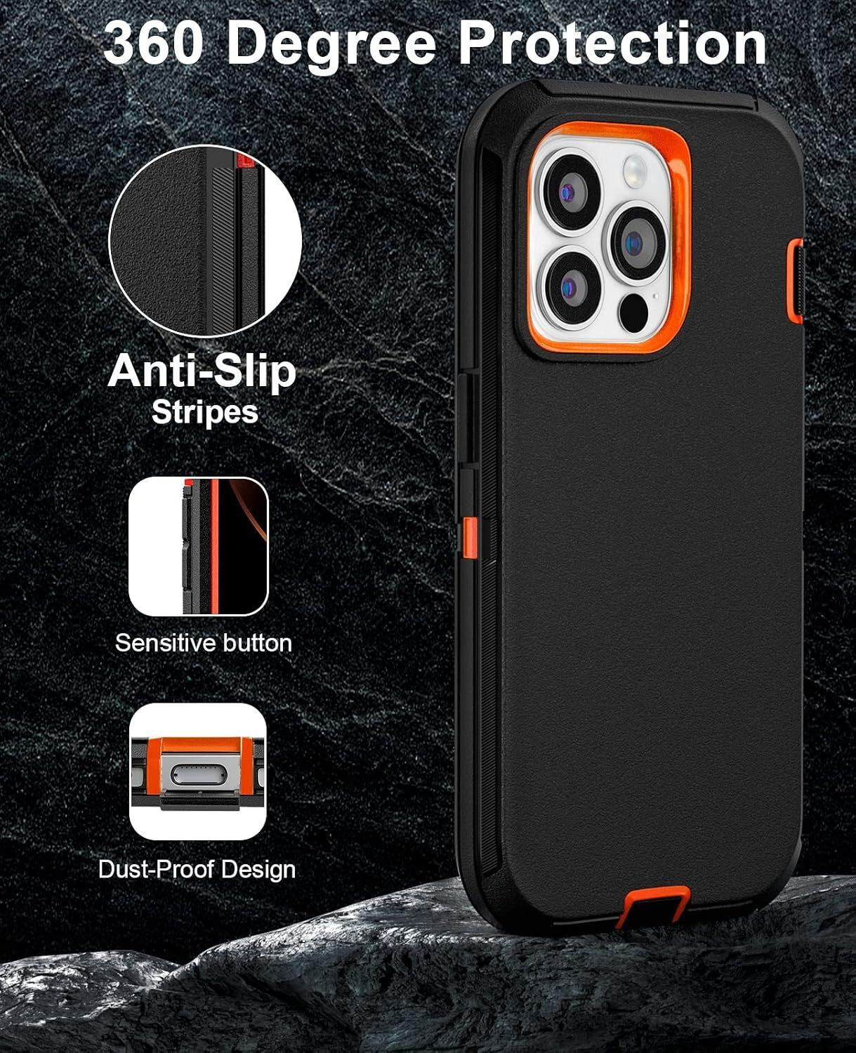 For Iphone 16 15 14 plus 13 12 Pro Max Shockproof Heavy Duty Case + Belt Clip