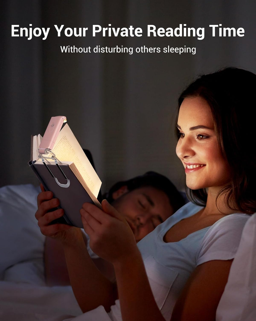 USB Rechargeable Book Light for Reading in Bed, Clip-On LED Reading Lamps Portable Bookmark Lights for Kids, Book Lovers, 4 Brightness Adjustable for Eye Protection (Light Pink)