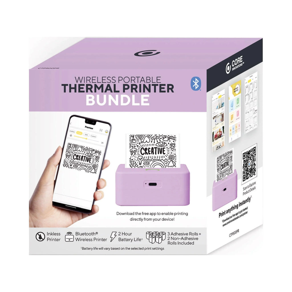 CTP500 Bluetooth Mini Portable Inkless Thermal Printer & Label Maker + Paper, Android & Ios (Purple)
